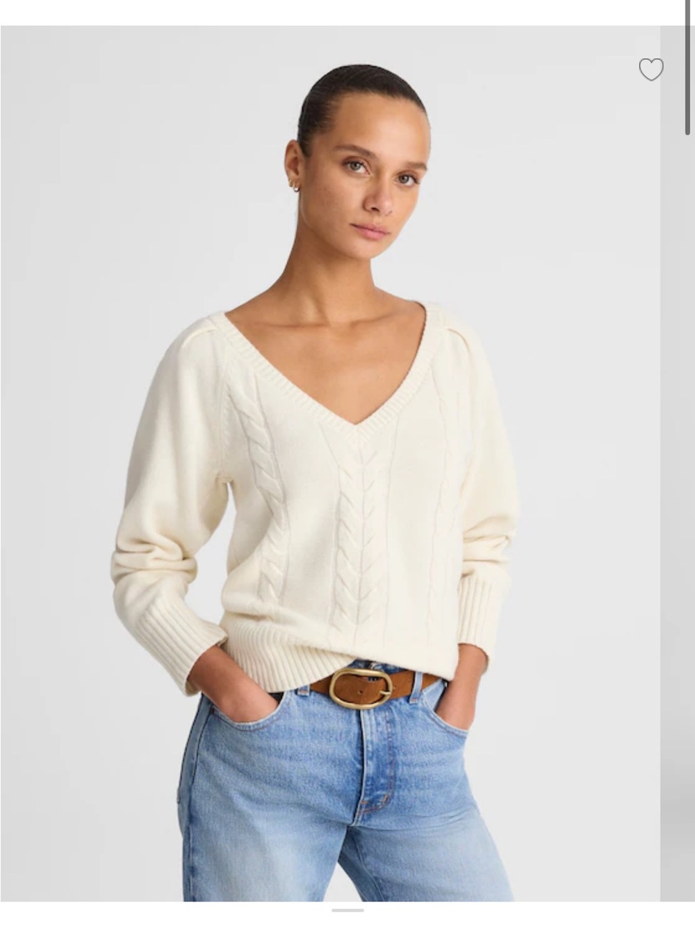 Madewell V-Neck Cable Knit Sweater - Cream Merino Wool NWOT